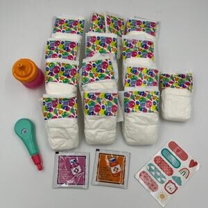 Baby Alive Doll Accessories Lot Bottles Thermometer Diapers Medicine Packets